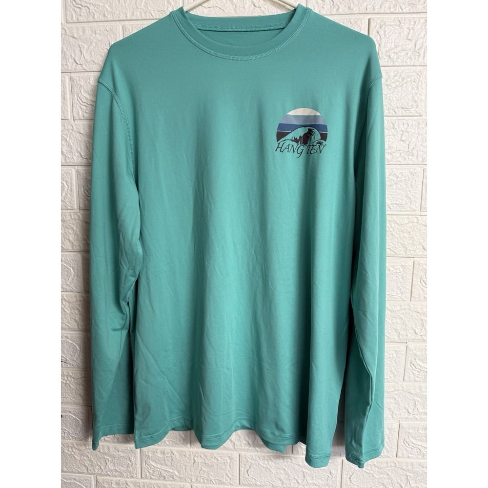 Hang Ten Men’s Long Sleeve Sun T-Shirt Green M UV Protection UPF 50+ Quick Dry